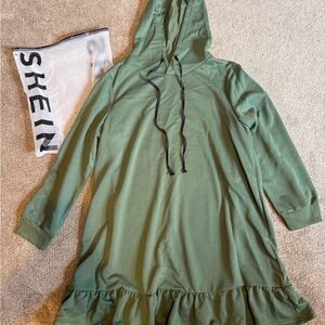SHEIN Olive Hooded Dress with Ruffle Detail